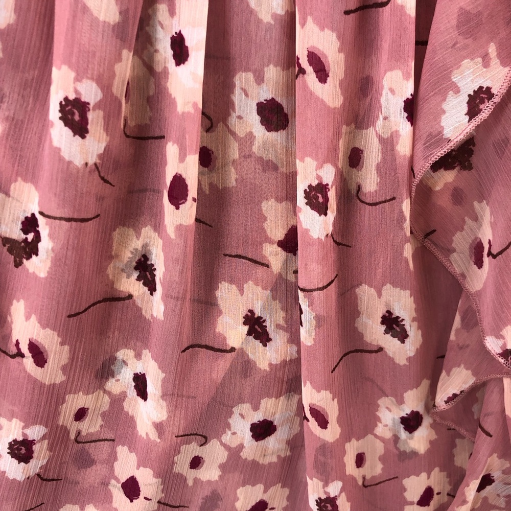 Lucky Brand Blouse Womens Small Floral Balloon Sleeves Ruffle Edge Pink Keyhole - Picture 4 of 13